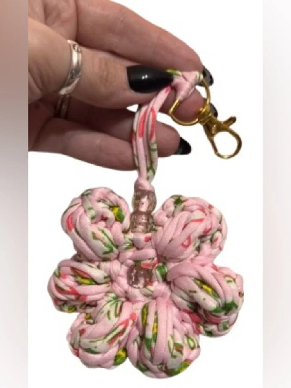 Handmade Crochet Floral Bag Charm - Choice of 1 - Picture 3 of 10